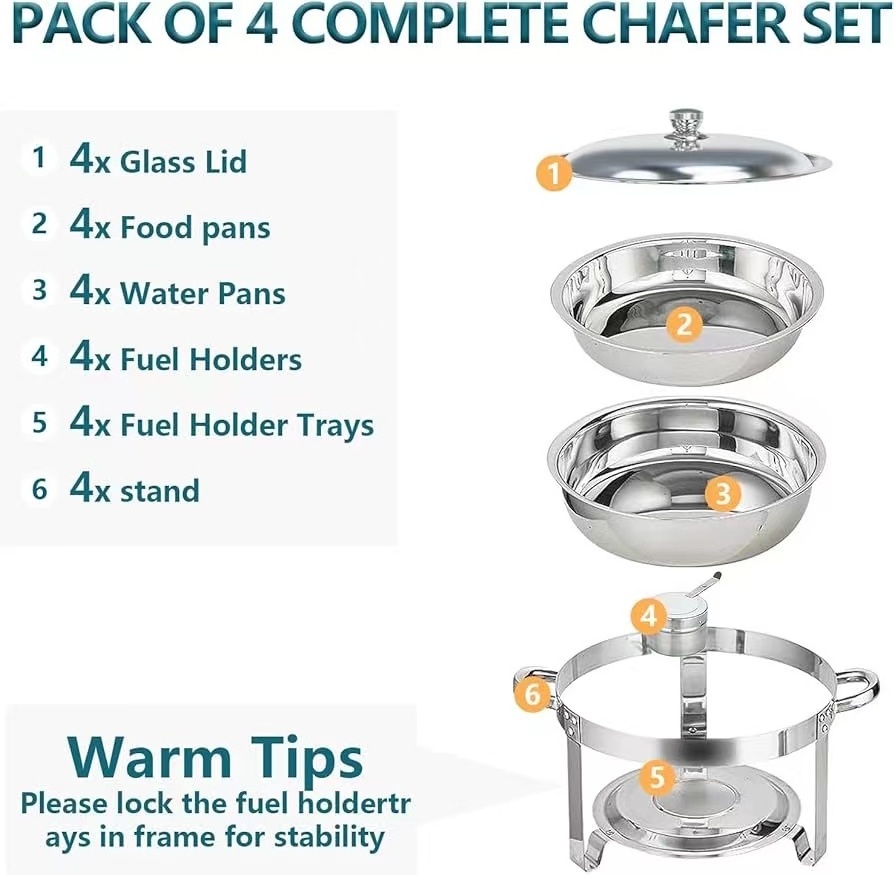 Hotel Restaurant 5Qt Stainless Steel Buffet Round Sevring Tray Catering Chafing dishes Food warmer Chafer