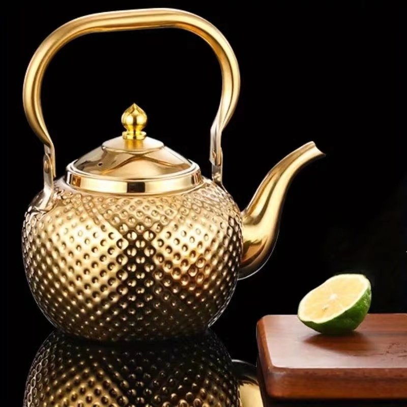 Hammer Pattern Spherical Coffee Kettle Handle Ball Teapot Food Grade Stainless Steel Gold Whistle Water Kettle