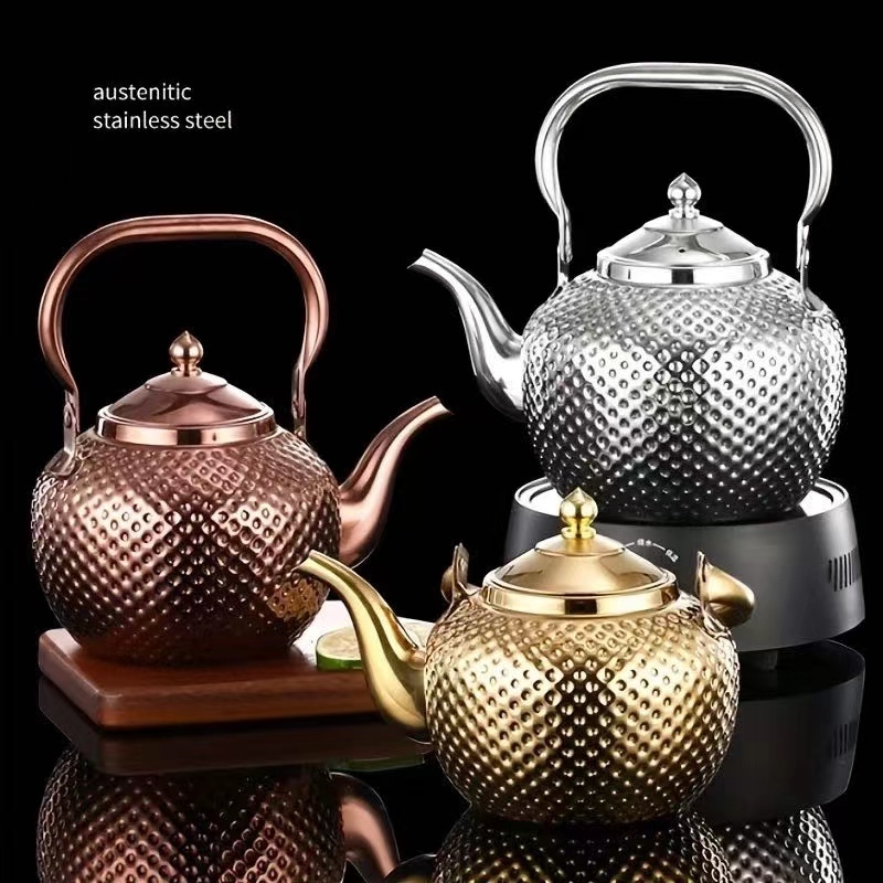 Hammer Pattern Spherical Coffee Kettle Handle Ball Teapot Food Grade Stainless Steel Gold Whistle Water Kettle