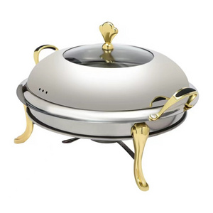 Hot Sale Golden Royal Chafing dish Stainless Steel Luxury buffet food warmer Gold holder Catering Party fuel stove