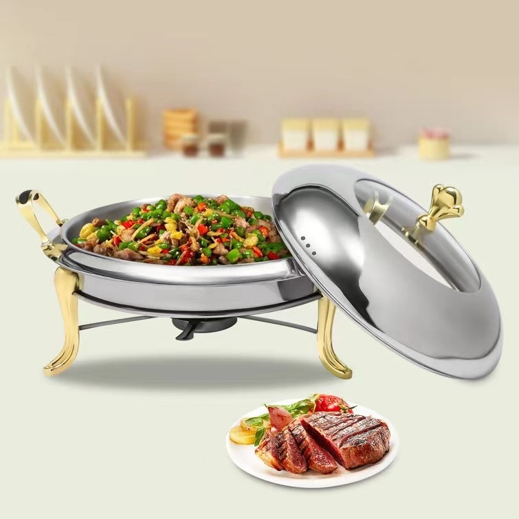 Hot Sale Golden Royal Chafing dish Stainless Steel Luxury buffet food warmer Gold holder Catering Party fuel stove