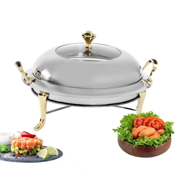 Hot Sale Golden Royal Chafing dish Stainless Steel Luxury buffet food warmer Gold holder Catering Party fuel stove