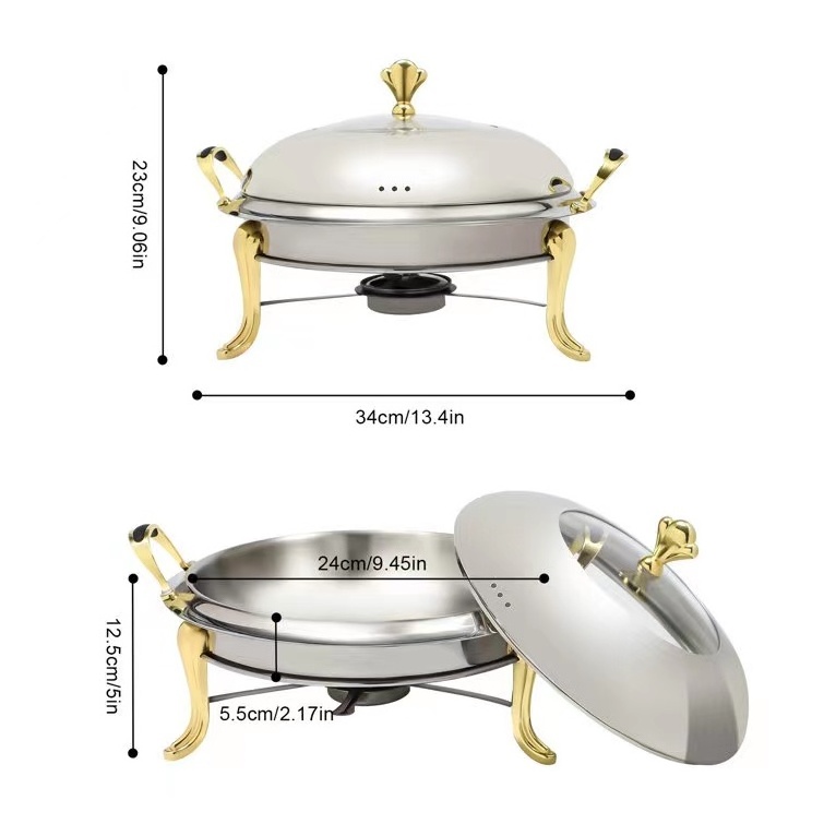 Hot Sale Golden Royal Chafing dish Stainless Steel Luxury buffet food warmer Gold holder Catering Party fuel stove