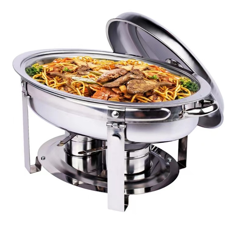 6L Glass cover buffet chafing dish Stainless Steel holder food warmer Catering commercial oval chefing dish