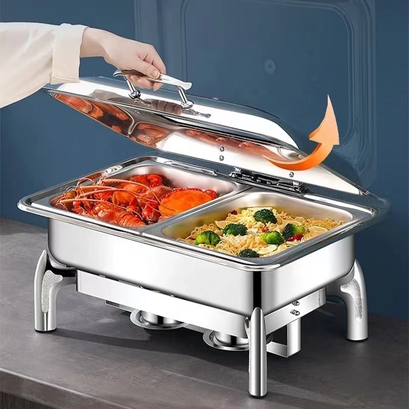 Catering Golden Glass Chaffing Dishes Stainless Steel Luxury Chafing Dishes Set Rectangular buffet food warmer