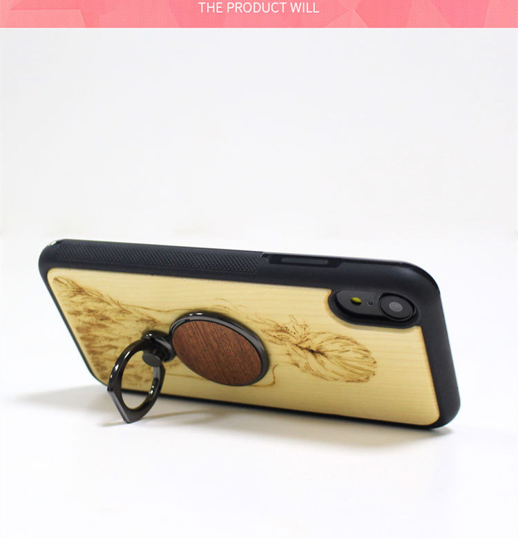 Custom Wood Phone Finger Ring Holder Lighter Mobile Phone Ring Holder Wooden Universal 360 Degree Finger Ring Cell Phone Holder