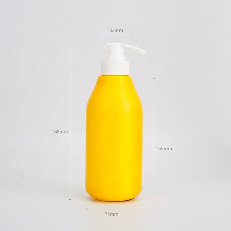 500ML Yellow HDPE Plastic Lotion Bottles with Pump Sprayer Empty Baby Shampoo Bottle for Wholesale Screen Printed