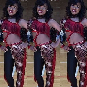 women team red and black fringe outfits cheerleading tracksuit majorette dance uniforms