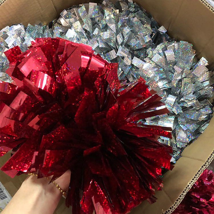 Normzl wholesale holographic mix metallic solid color  cheer glitter pom custom 4 6 inch cheerleading pom poms