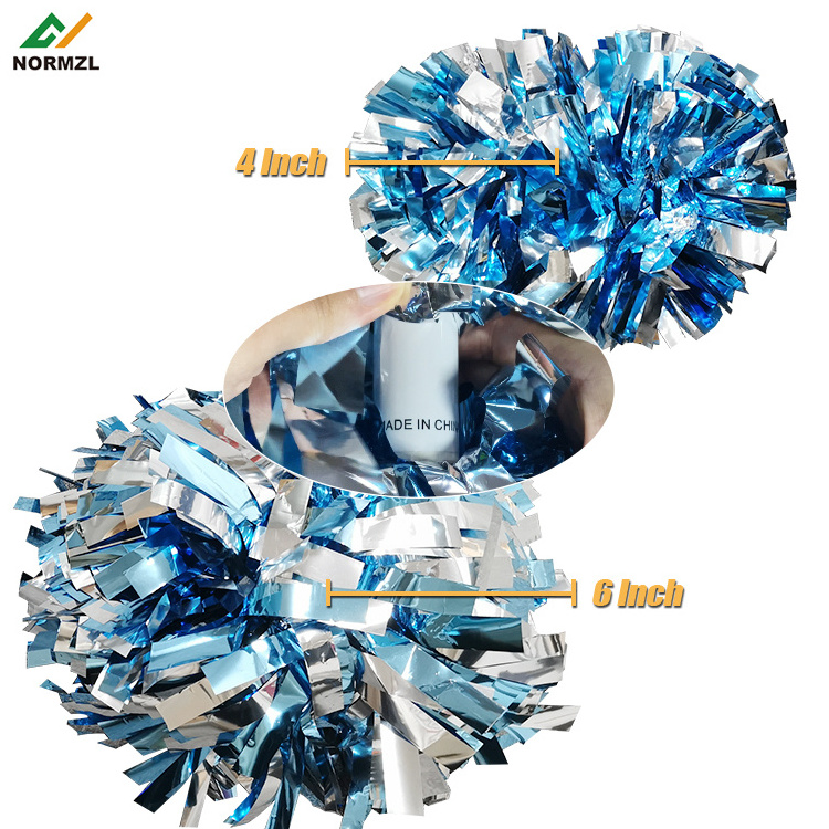 Normzl wholesale holographic mix metallic solid color  cheer glitter pom custom 4 6 inch cheerleading pom poms