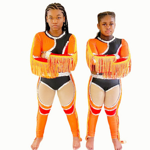 custom dance wear cheerleading uniforms wholesale orange fringes majorette dance uniforms