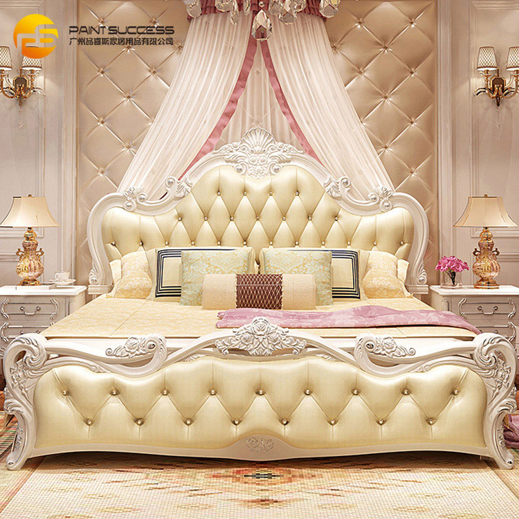 Custom 2018 new classical french style solid wood bed with carving