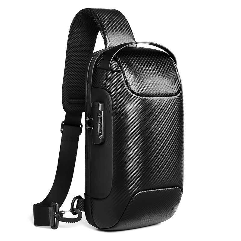 Boys' Multi-Functional Waterproof Chest Bag New Carbon Fiber Pattern Single Shoulder Crossbody Bag for Packing