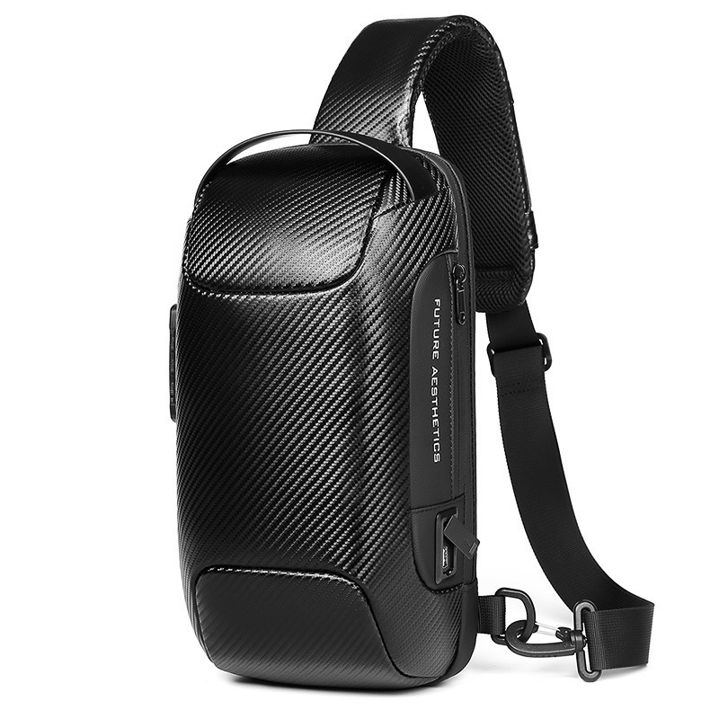 Boys' Multi-Functional Waterproof Chest Bag New Carbon Fiber Pattern Single Shoulder Crossbody Bag for Packing