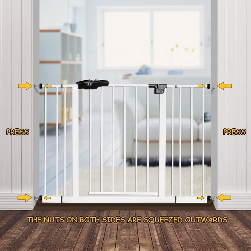 Easy Operation Auto -Close Pressure Latch Extendable Pet Safety Metal door Gate White