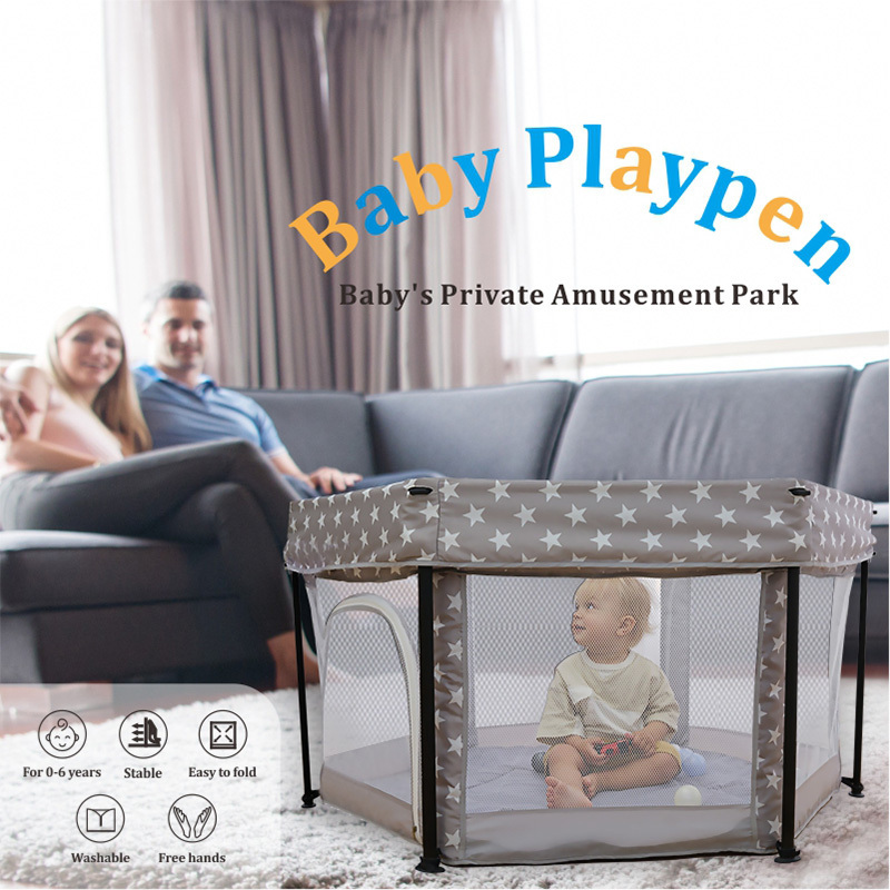 Modern Mesh Fabric Play Game for Baby Playpen Plastic Safety Crawl for Kids for Outdoor Home Bedroom Dining Living Room