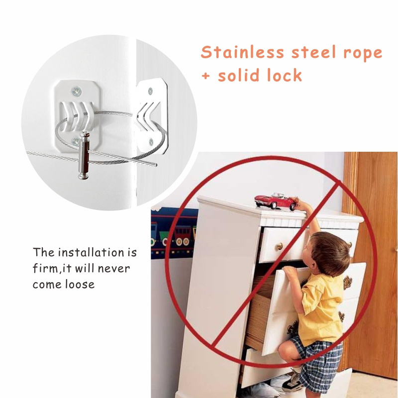 Baby children safety wall metal anti tip furniture straps kit protect children guard furniture