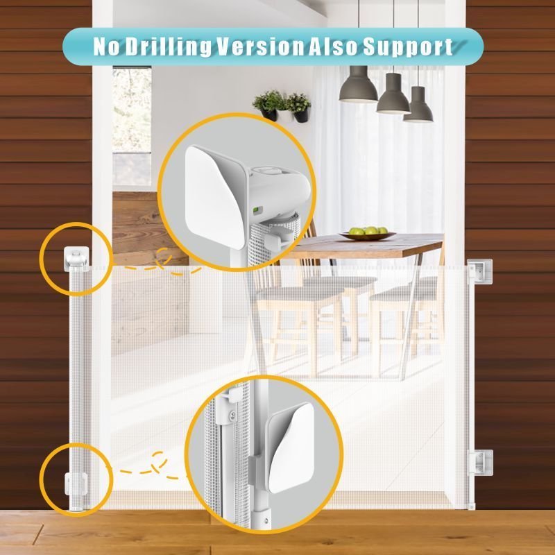 Pvc Mesh Folding Gate No Punching Wall Baby safety retractable gate with strong adhesive tape