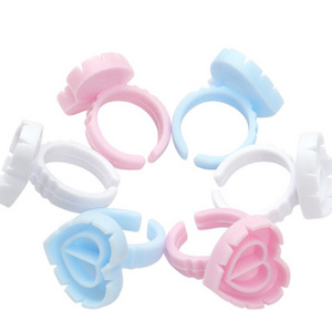 Disposable Pink White Hearted Eyelash Extension Cup Lash Tech Glue Rings Blue