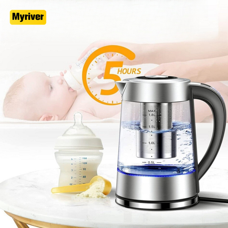 Myriver Built-In Blue Led Light Keep Warm Function Adjustable Temperature Digital Glass Electric Kettle With Tea Filter Kettle