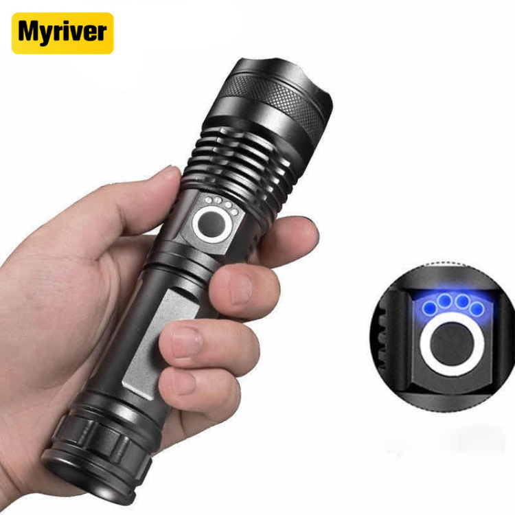 Myriver Xhp50 Bulb Long-Range Aluminum Alloy Telescopic Flashlight Power Display Usb Charging P50 Strong Light Zoom Flashlight