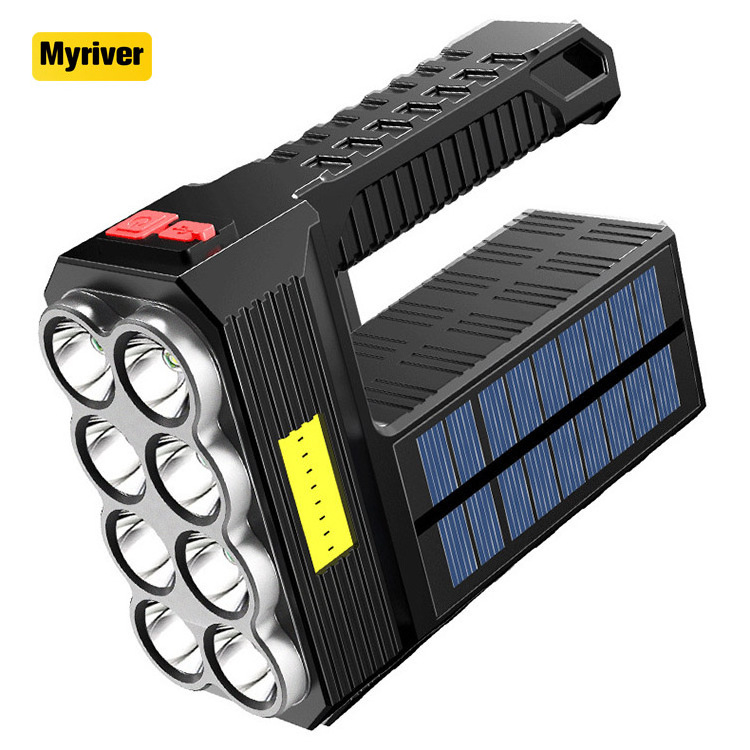 Myriver Smart Cob Side Light 8 Core Waterproof Solar Torch Flashlight High Power Torch Light Led Rechargeable Big Flashlights