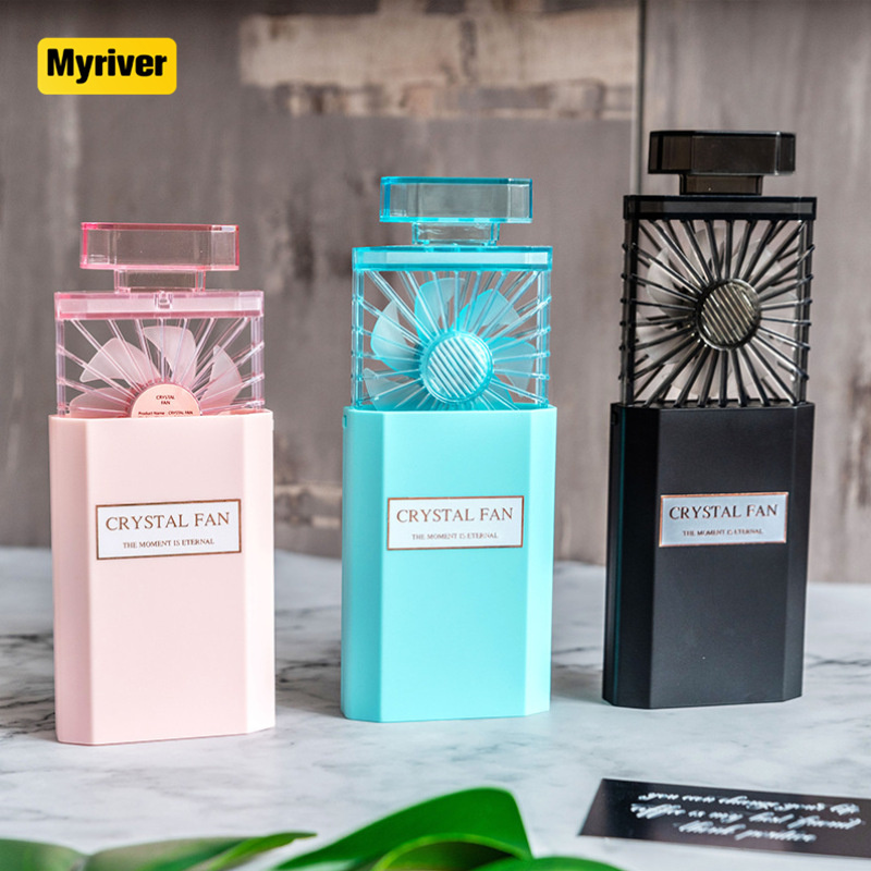 Myriver 2023 White Perfume Bottle Lithium Battery Electric Cooling Fans Pocket Mini Usb Fan For Girls