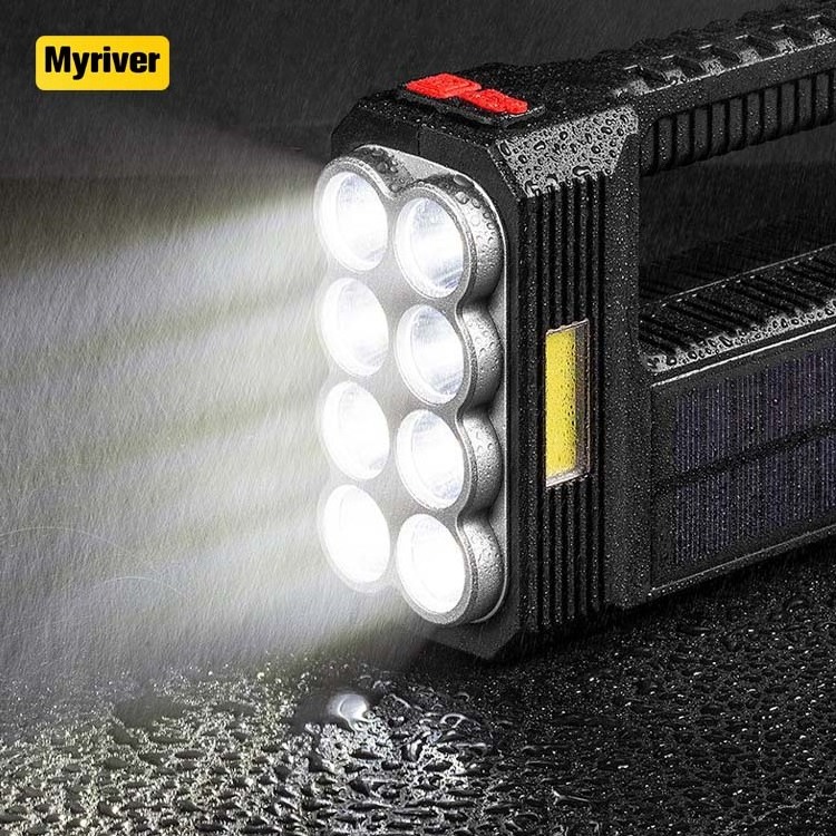 Myriver Smart Cob Side Light 8 Core Waterproof Solar Torch Flashlight High Power Torch Light Led Rechargeable Big Flashlights