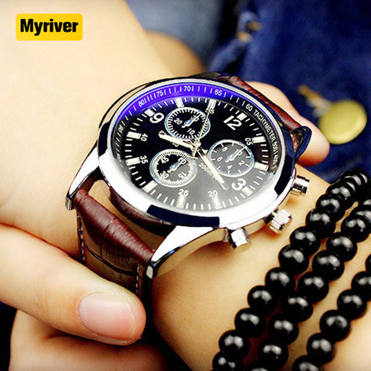 Myriver Stationary Gift Set 2023 New Fashion Mens Watches Sport Pu Leather Wrist Quartz Watch For Men Relogio Masculino