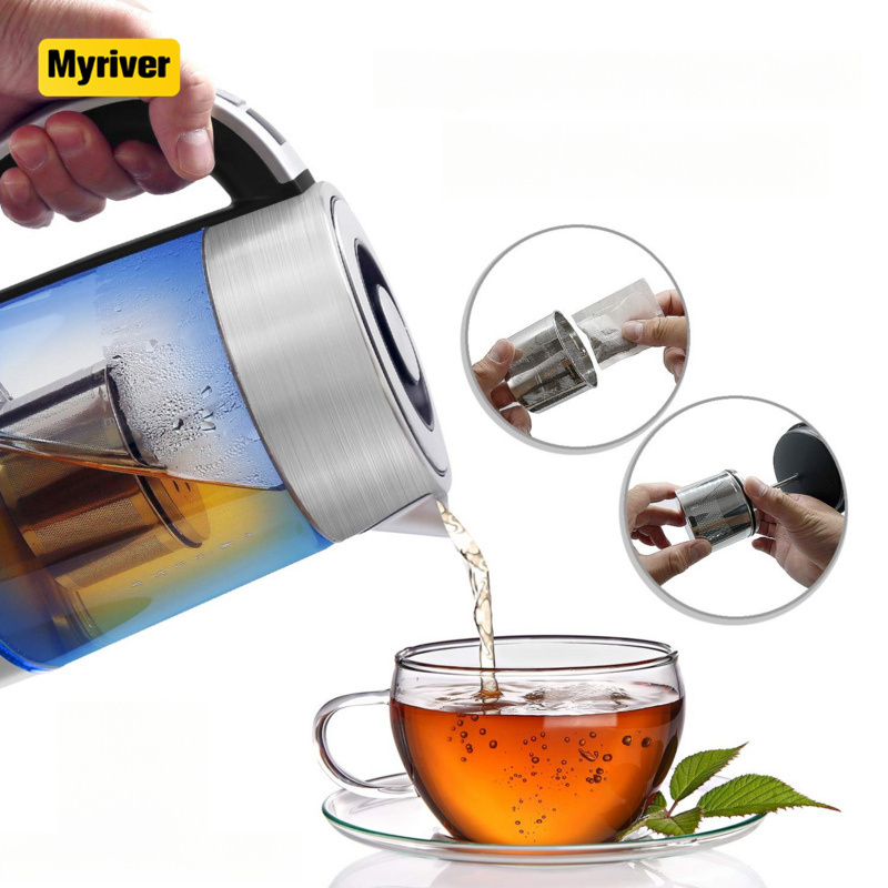 Myriver Built-In Blue Led Light Keep Warm Function Adjustable Temperature Digital Glass Electric Kettle With Tea Filter Kettle