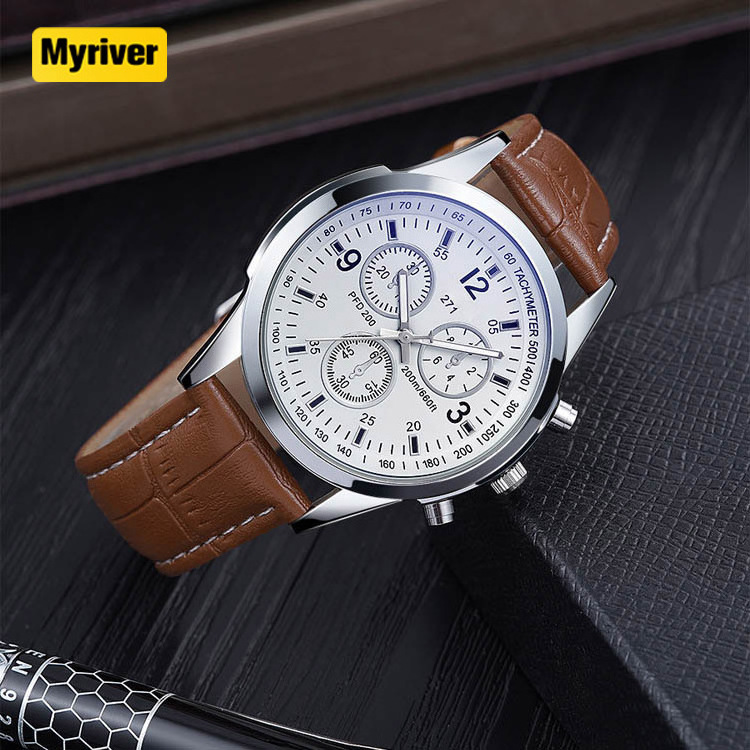 Myriver Stationary Gift Set 2023 New Fashion Mens Watches Sport Pu Leather Wrist Quartz Watch For Men Relogio Masculino