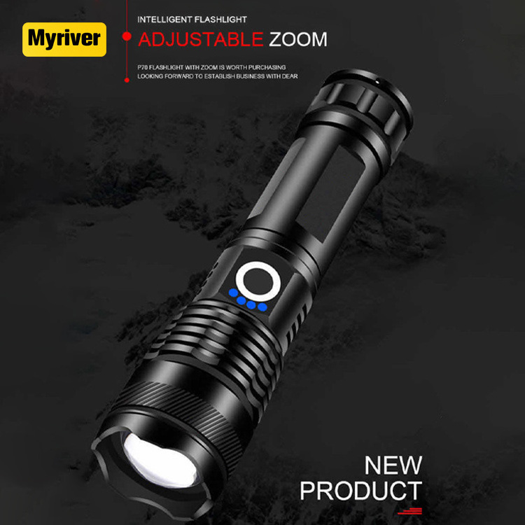 Myriver Xhp50 Bulb Long-Range Aluminum Alloy Telescopic Flashlight Power Display Usb Charging P50 Strong Light Zoom Flashlight