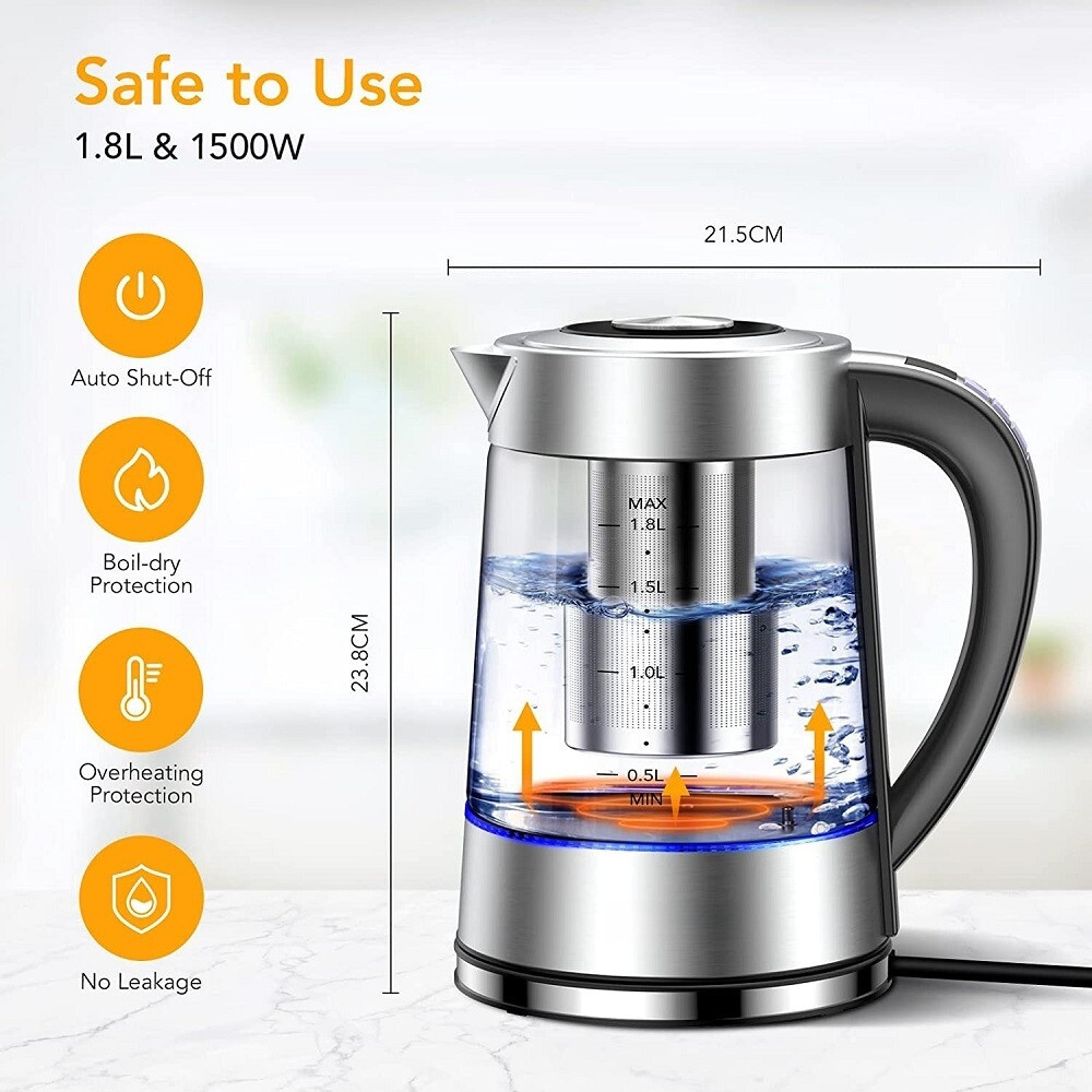 Myriver Smart Variable Temperature Electric Glass 8 Big Cups Glass Kettle Keep Warm Function Portable Electric Glass Kettle