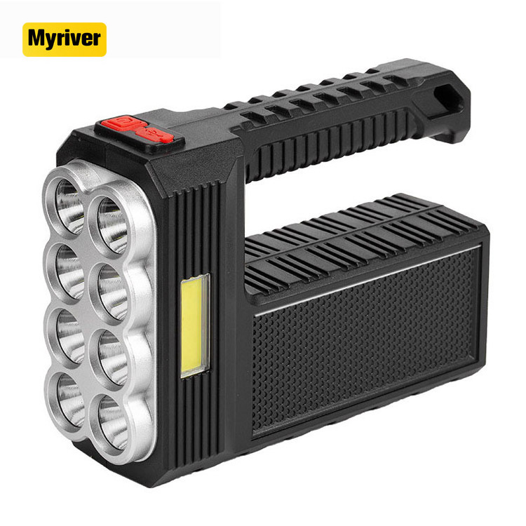 Myriver Smart Cob Side Light 8 Core Waterproof Solar Torch Flashlight High Power Torch Light Led Rechargeable Big Flashlights