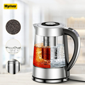 Myriver Built-In Blue Led Light Keep Warm Function Adjustable Temperature Digital Glass Electric Kettle With Tea Filter Kettle