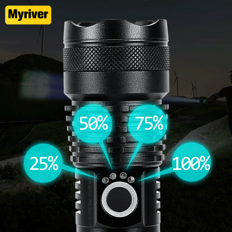 Myriver Xhp50 Bulb Long-Range Aluminum Alloy Telescopic Flashlight Power Display Usb Charging P50 Strong Light Zoom Flashlight