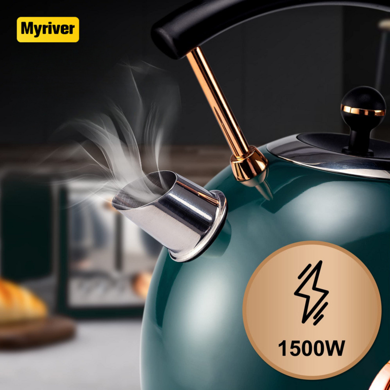 Myriver Electric Kettle With Thermometer Stainless Steel 1.5L 1000W Cordless Tea Pour Over Coffee Gooseneck Kettle, Hot Water/