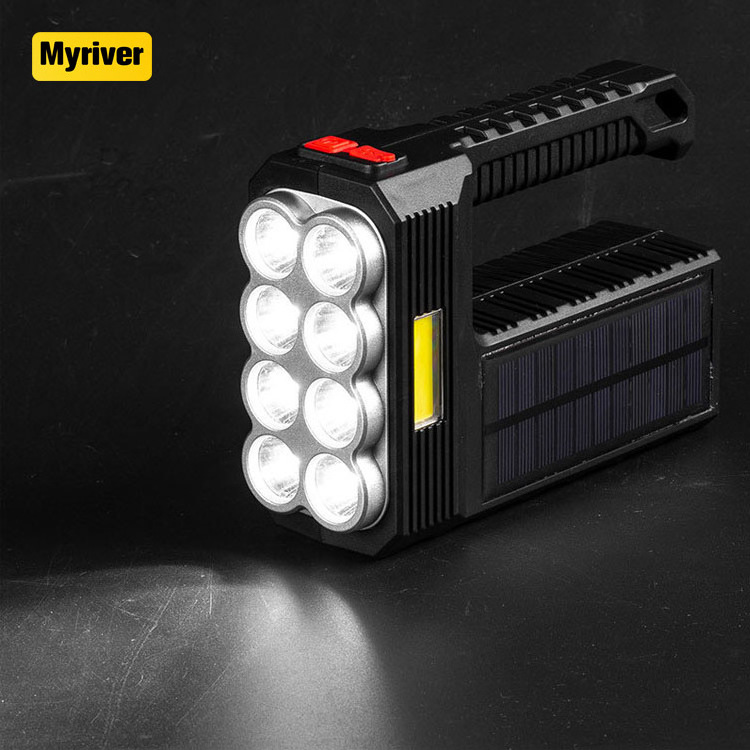 Myriver Smart Cob Side Light 8 Core Waterproof Solar Torch Flashlight High Power Torch Light Led Rechargeable Big Flashlights