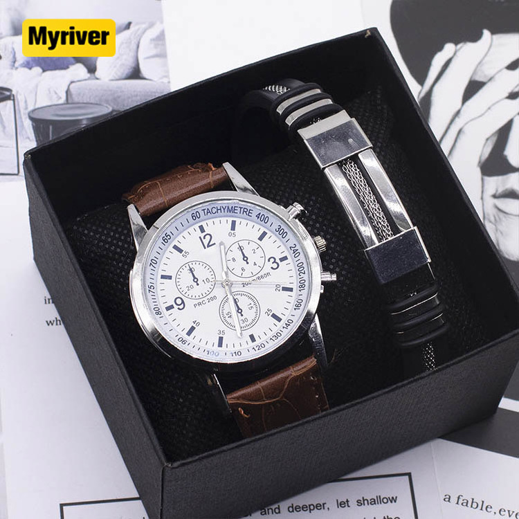 Myriver Mens Watches Top Brand Luxury Leather Stainless Steel Glass Quartz Analog Wristwatches Men Clocks