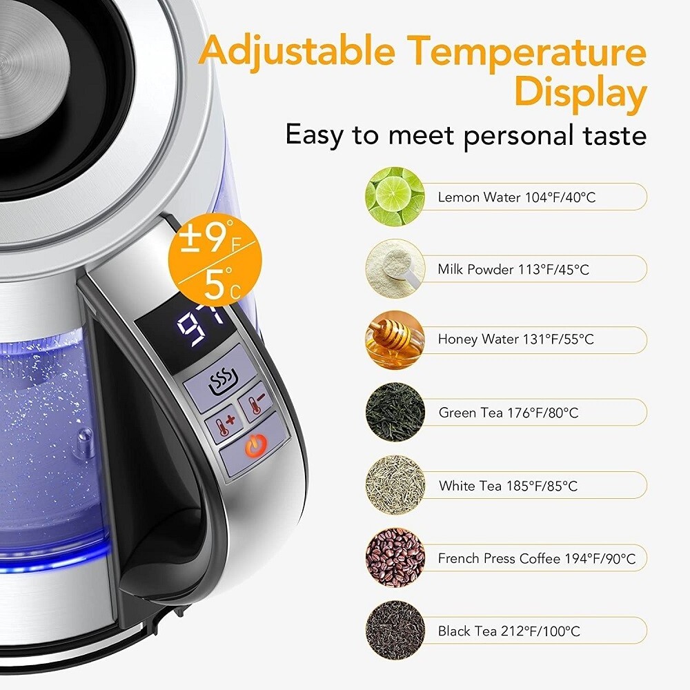 Myriver Smart Variable Temperature Electric Glass 8 Big Cups Glass Kettle Keep Warm Function Portable Electric Glass Kettle