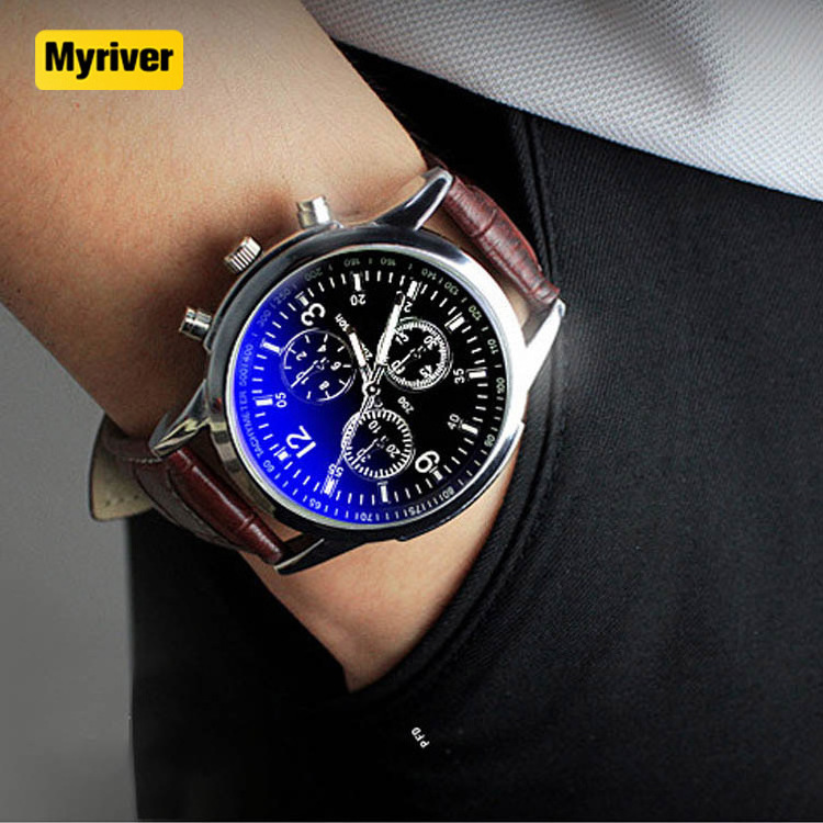 Myriver Mens Watches Top Brand Luxury Leather Stainless Steel Glass Quartz Analog Wristwatches Men Clocks