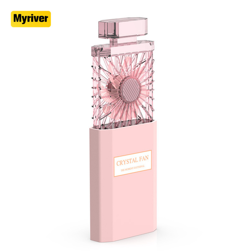 Myriver 2023 White Perfume Bottle Lithium Battery Electric Cooling Fans Pocket Mini Usb Fan For Girls