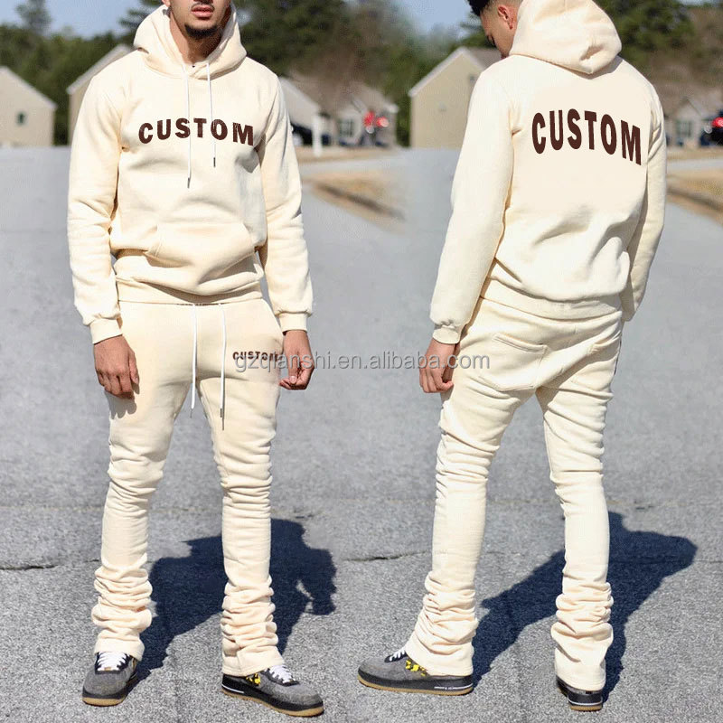 custom high quality acid wash flared sweat pants men hoodies unisex cotton stacked pants sweatsuit zip up hoodie and jogger set