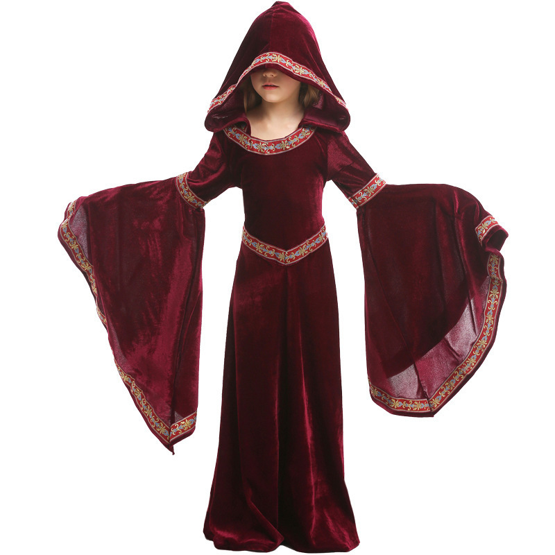 Halloween Burgundy vampire children's  Girl's party costume performance European medieval costume