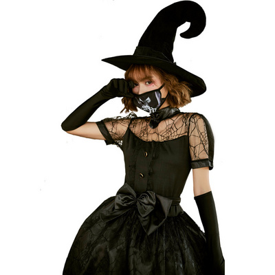 Black sexy mesh cutout witch swallowtail costume Halloween party party Witch cosplay costume