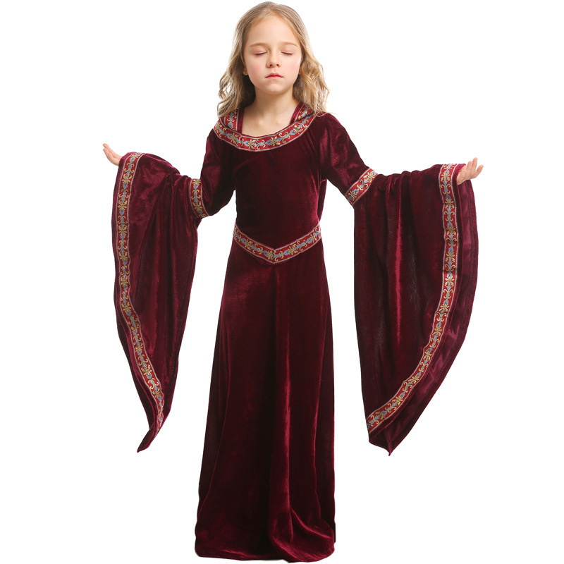 Halloween Burgundy vampire children's  Girl's party costume performance European medieval costume