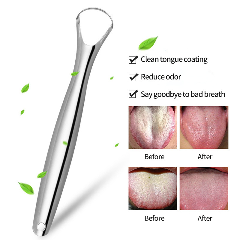 Hot Selling Reduce Bad Breath Reusable Anti-slip Medical Grade 100% Stainless Steel Tongue Cleaner Scraper for Oral Hygiene Care