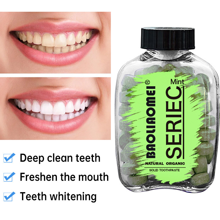 private label natural baking soda mini Toothpaste Pills  travel fluoride free custom nano whitening tablet toothpaste