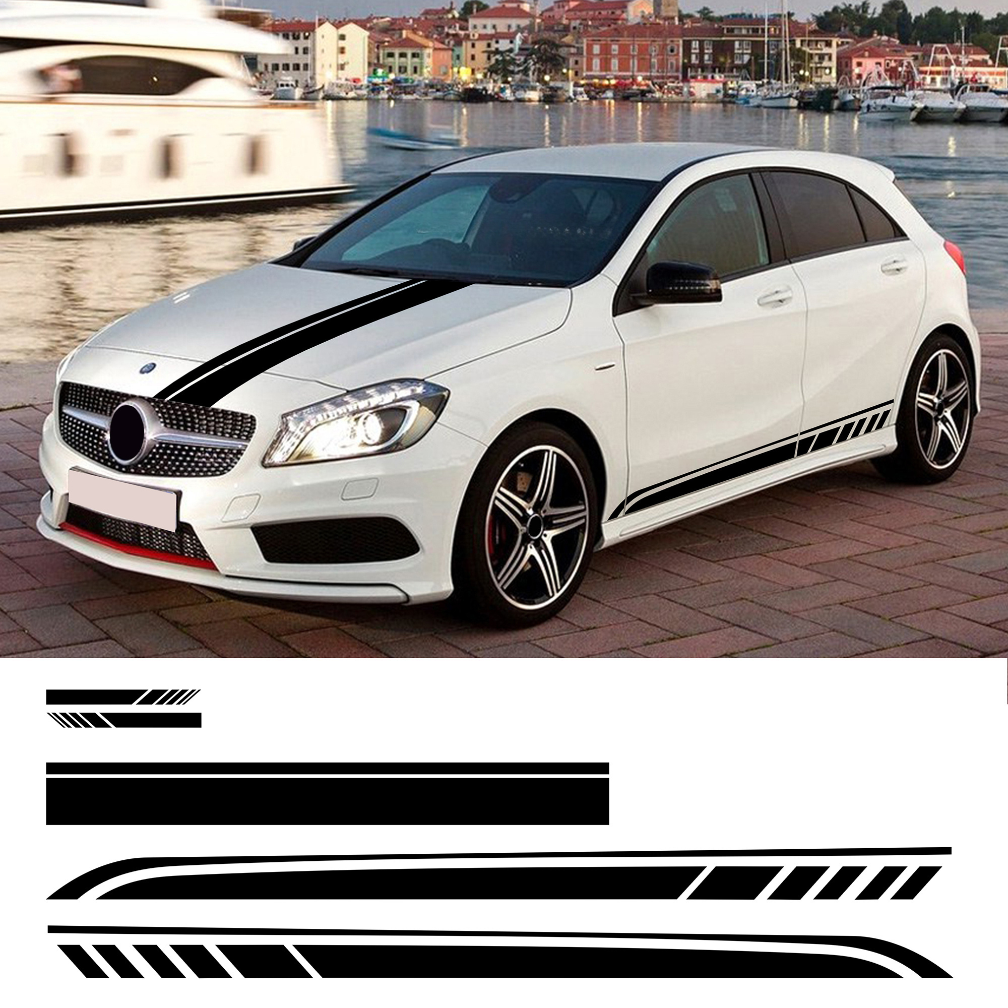 Car Style Side Stripe Hood Bonnet Decal Sport Racing Sticker for Mercedes Benz W176 A Class A45 AMG A200 A180