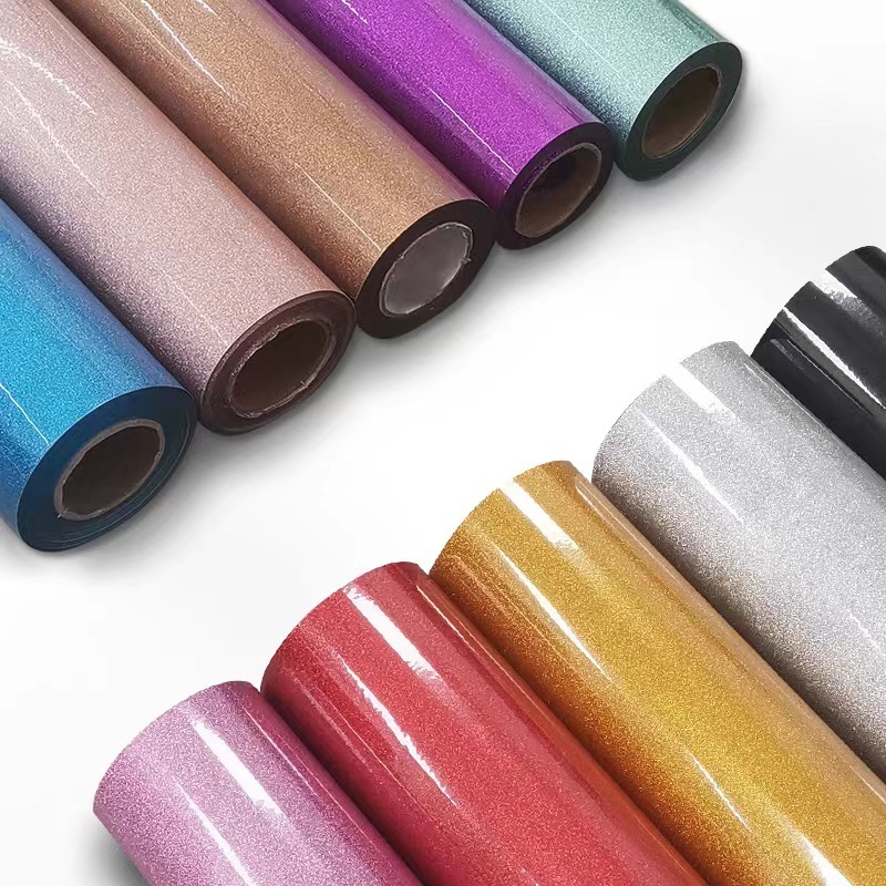 Qijun easy weed glitter press rolls textil htv glitter heat transfer vinyl for clothing